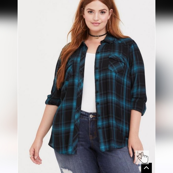 Torrid button down long sleeved plaid shirt size 1 - Picture 1 of 8